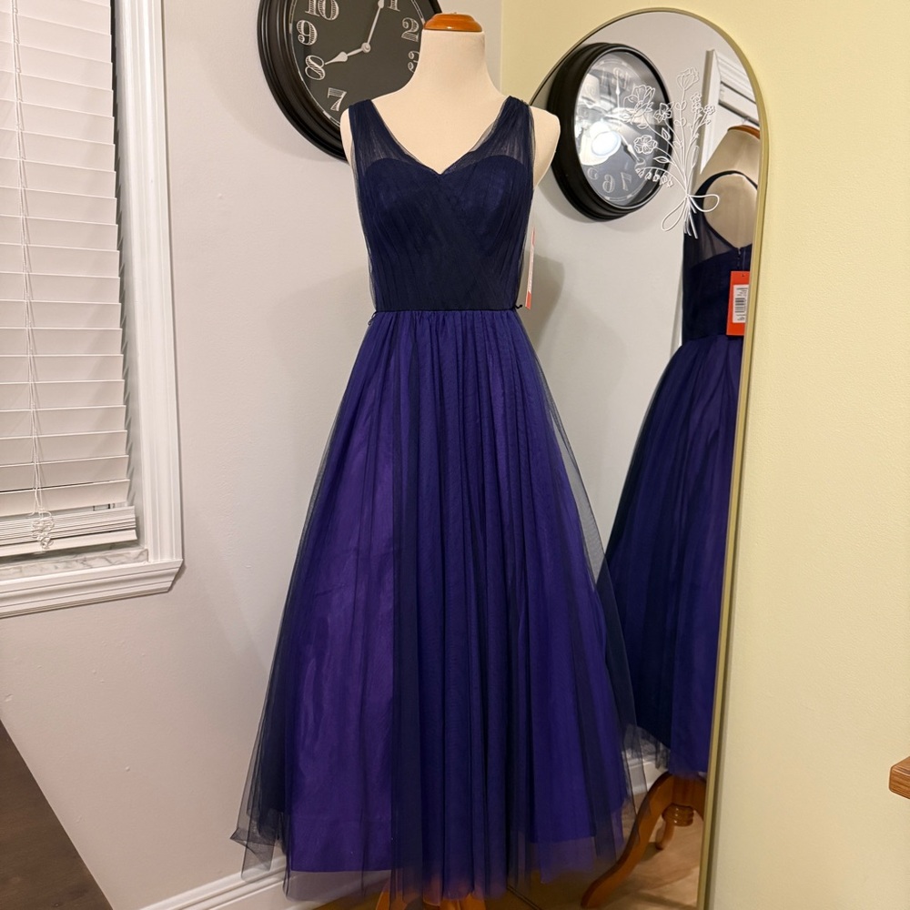 Monique Lhuillier Purple Black tulle cocktail dress tea length size 0 NWT